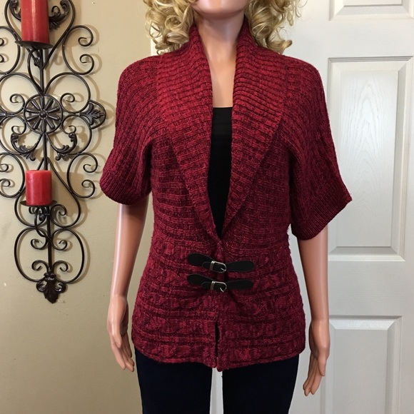 Kim Rogers Sweaters - Cranberry maroon belt look cardigan